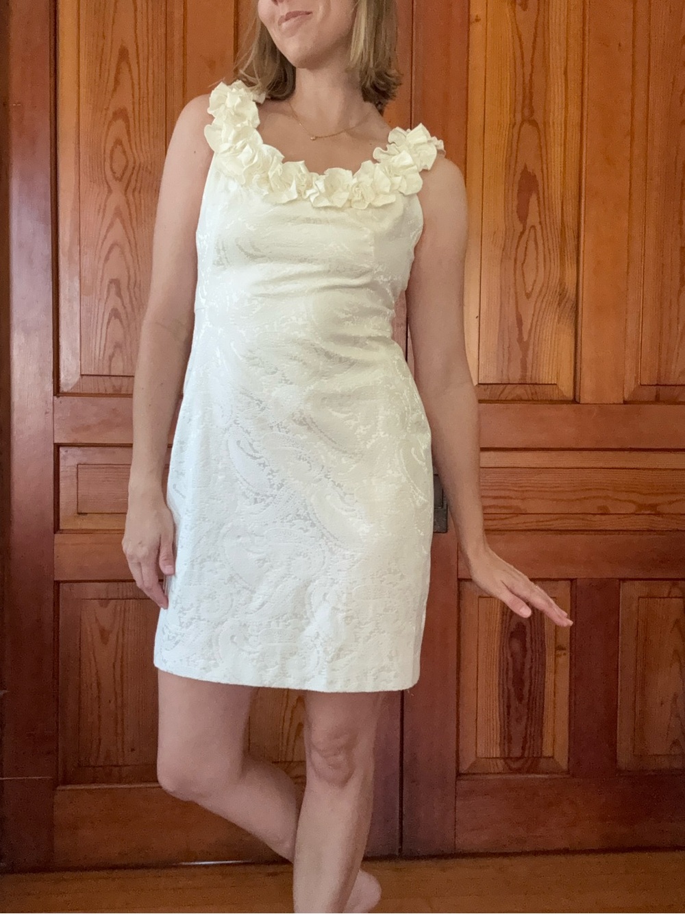 White House Black Market Cream Floral-Trim Mini Dress